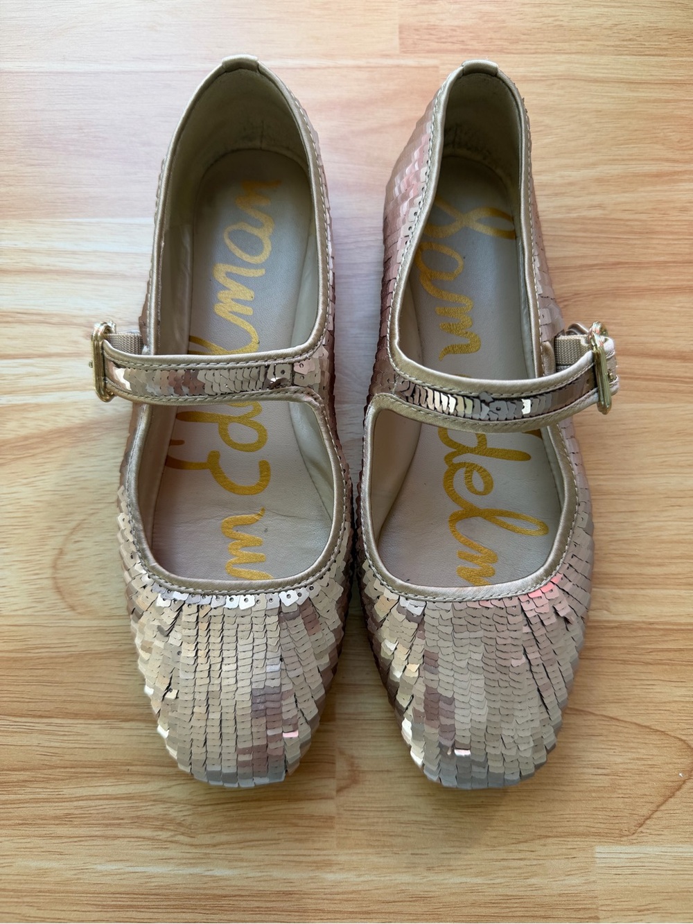 Sam Edelman Gold Sequin Mary Jane Flats